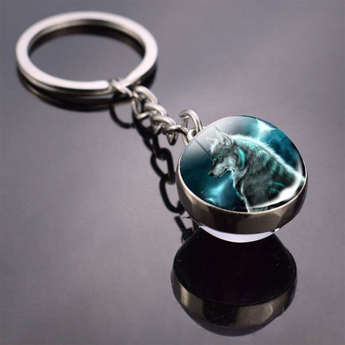 Porte Cls Tte De Loup Blanc, Boule De Verre, Cabochon Double Face, Pendentif En Verre, Porte Cls Animal, Livraison Directe