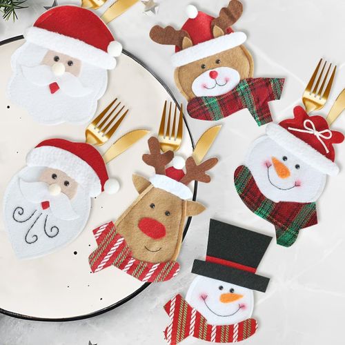 Porte Couverts De Nol, 6 Pices Sac  Couverts En Feutre Pre Noel Renne Paniers  Couvert Decoration De Table Nol, Couteaux Fourchettes Cuillres Vaisselle Rangement Sacs  Couverts De D[X440]