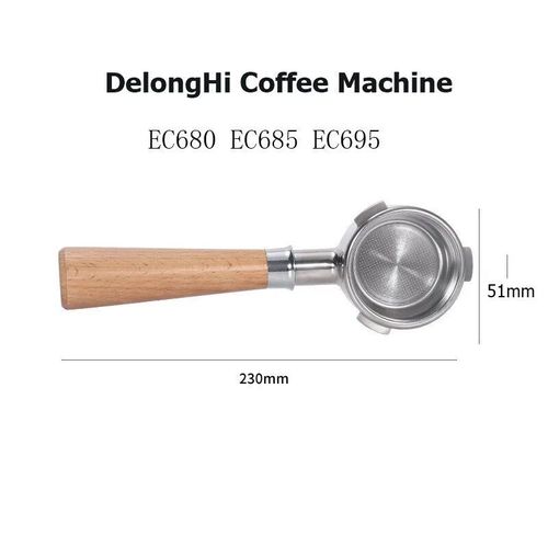 Porte-filtre en acier inoxydable compatible avec la machine  expresso Delonghi Dedica EC680,remplacement du porte-filtre,3 oreilles,51mm - Type 3 nails beech wooden