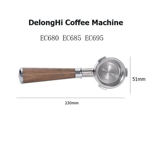 Porte-filtre en acier inoxydable compatible avec la machine  expresso Delonghi Dedica EC680,remplacement du porte-filtre,3 oreilles,51mm - Type 3 nails black wooden