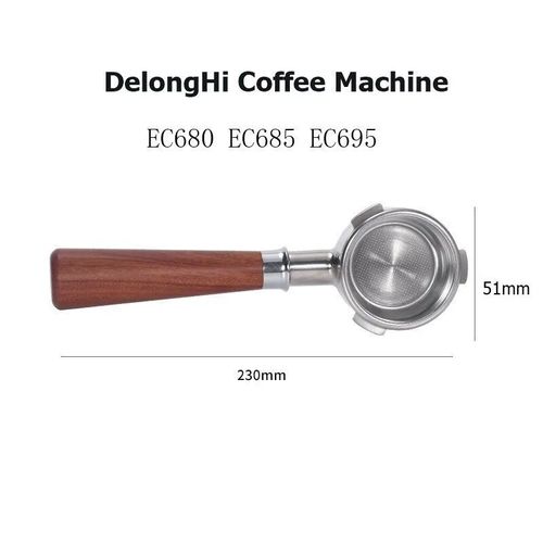Porte-filtre en acier inoxydable compatible avec la machine  expresso Delonghi Dedica EC680,remplacement du porte-filtre,3 oreilles,51mm - Type 3 nails red wooden