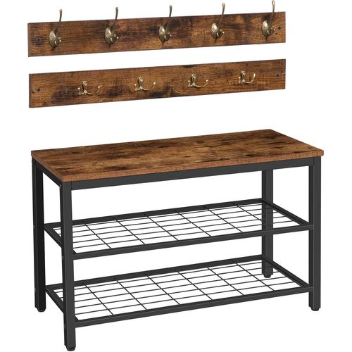 Porte-Manteau, Meuble D'entre, Vestiaire, Portemanteau Mural Avec 9 Crochets, Banc Et tagre  Chaussures, Industrie, Pour Vtements, Chapeaux, Sacs, Entre, Salon, Chambre, Bureau, Ebf07mt01