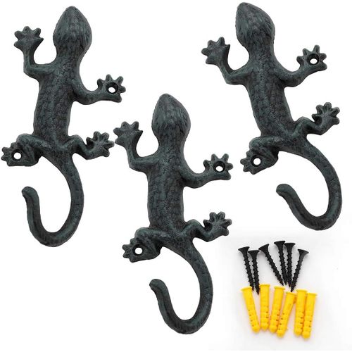 Porte-Manteau Mural Chas Bete Gecko, Patre En Fer, Design Vintage Robuste - 3 Pices, 15 Cm