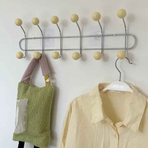Porte-Manteau Mural Pour Hall D'entre,Cintre De Rangement Pour Vtements De Chambre  Coucher,Crochets T1,Sac  Dos Portable,Casquette,charpe,Vtements - Type Creamy Yellow-6 Hook