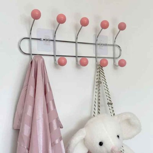 Porte-Manteau Mural Pour Hall D'entre,Cintre De Rangement Pour Vtements De Chambre  Coucher,Crochets T1,Sac  Dos Portable,Casquette,charpe,Vtements - Type Pink-5 Hooks