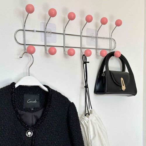 Porte-Manteau Mural Pour Hall D'entre,Sac  Dos Portable,Casquette,charpe,Cintres De Rangement Pour Vtements De Chambre,Crochets T1 - Type Pink-6 Hooks #B