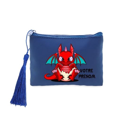 Porte Monnaie Et Cles Bleu Dragon Kawaii Rouge Personnalisable