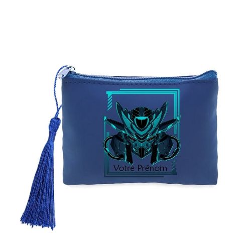 Porte Monnaie Et Cles Bleu Robot Mecha Samourai Personnalise
