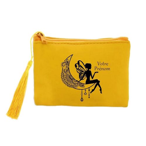Porte Monnaie Et Cles Jaune Fee Astro Lune Personnalisable