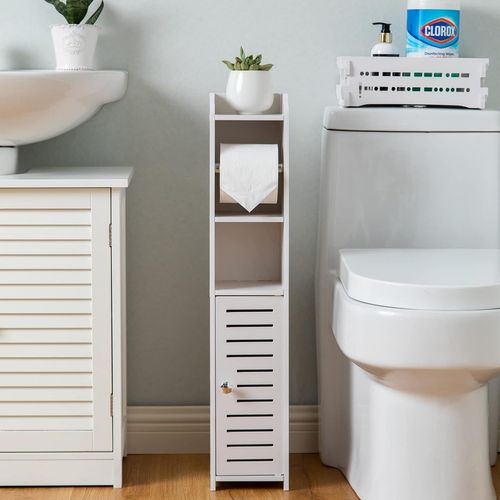 Porte-Papier Toilette, Colonne D'armoire Avec Porte-Papier Toilette, Porte-Papier Toilette 2 En 1 Et Brosse Toilette, Meuble De Salle De Bain, En Pvc, Blanc[Mat791064]