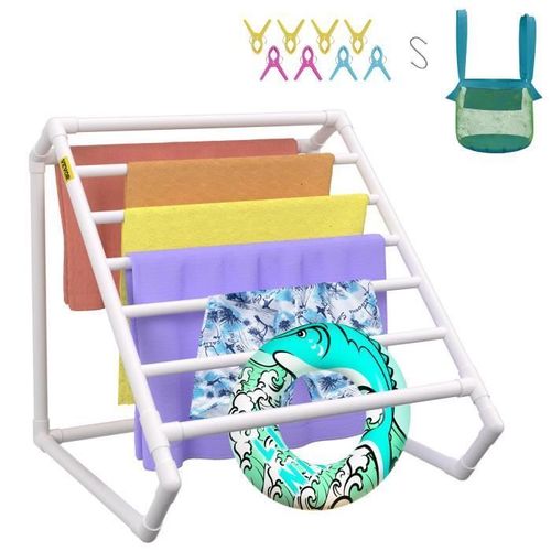 Porte-Serviettes De Piscine - Vevor - 138x138x140cm,8 Barres, Blanc,Comprend 8 Pinces  Serviettes, Un Sac En Filet, Un Crochet