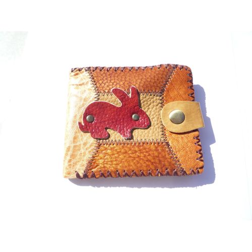 Portefeuille Autre Fabricant Cuir Marron Patchwork Souple Rabbit Lapin Fermeture Pressionci 4cc Billet Zip Neuf Xxlsmart