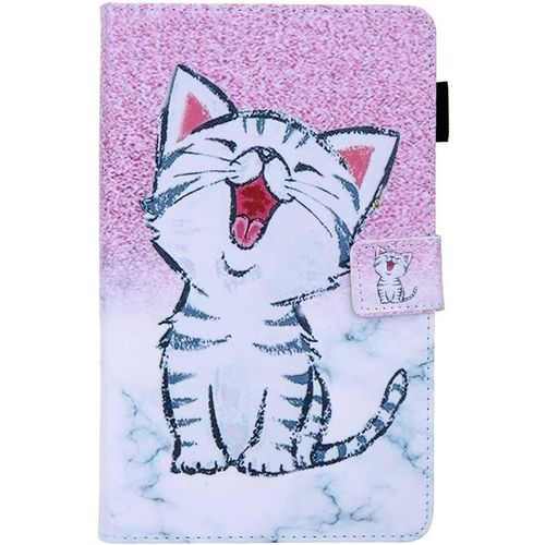 Portefeuille Coque En Cuir De Protection Pour Tablette Samsung Galaxy Tab A 2019 8.0 T290/T295 Avec Motif Chat Riant Mignon Animaux Flip Housse A Rabat Clapet Porte Carte De Crdit Etui Cover