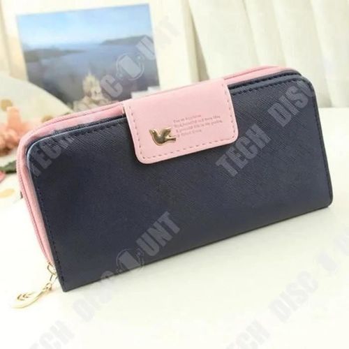Portefeuille En Cuir Pu De Couleur Noir(E) Et Rose Long Pour Femmes Bicolore Multi-Poches Multi-Rangements Double Scurit Dor