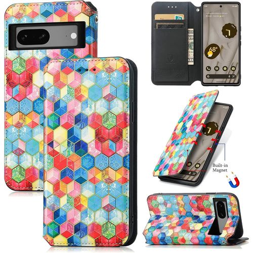 Portefeuille Pour Google Pixel 7a Couleurs Pochette Portefeuille Aimant Pu Cuir Flip Housse tui Rabat Cover Case Wallet Color Peint Toucher Tlphone tui Housse,Cas De L'espace Magique