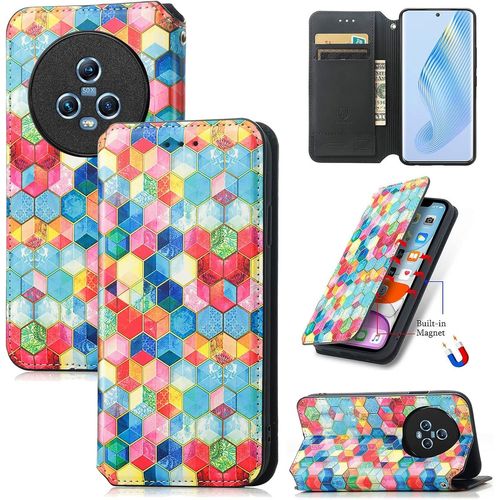 Portefeuille Pour Honor Magic 5 Couleurs Pochette Portefeuille Aimant Pu Cuir Flip Housse tui Rabat Cover Case Wallet Color Peint Toucher Tlphone tui Housse,Cas De L'espace Magique