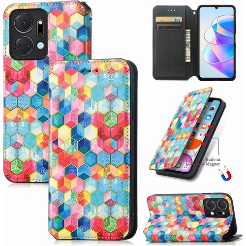 Portefeuille Pour Honor X7a Couleurs Pochette Portefeuille Aimant Pu Cuir Flip Housse tui Rabat Cover Case Wallet Color Peint Toucher Tlphone tui Housse,Cas De L'espace Magique