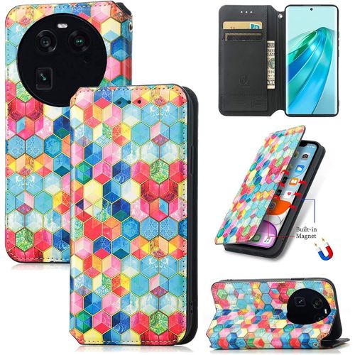 Portefeuille Pour Oppo Find X6 Couleurs Pochette Portefeuille Aimant Pu Cuir Flip Housse tui Rabat Cover Case Wallet Color Peint Toucher Tlphone tui Housse,Cas De L'espace Magique