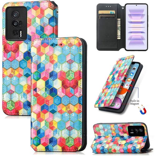 Portefeuille Pour Redmi K60 Pro Couleurs Pochette Portefeuille Aimant Pu Cuir Flip Housse tui Rabat Cover Case Wallet Color Peint Toucher Tlphone tui Housse,Cas De L'espace Magique