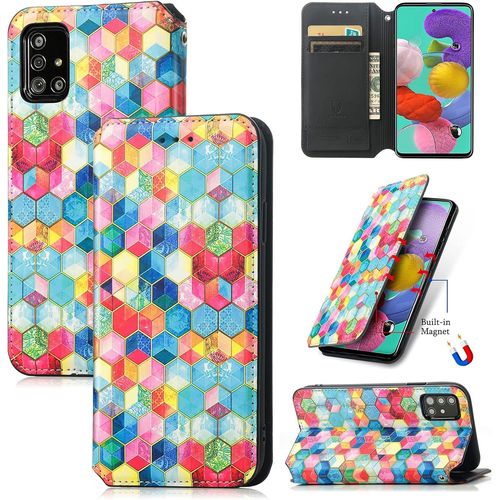 Portefeuille Pour Samsung Galaxy A51 4g Couleurs Pochette Portefeuille Aimant Pu Cuir Flip Housse tui Rabat Cover Case Wallet Color Peint Toucher Tlphone tui Housse,Cas De L'espace Magique