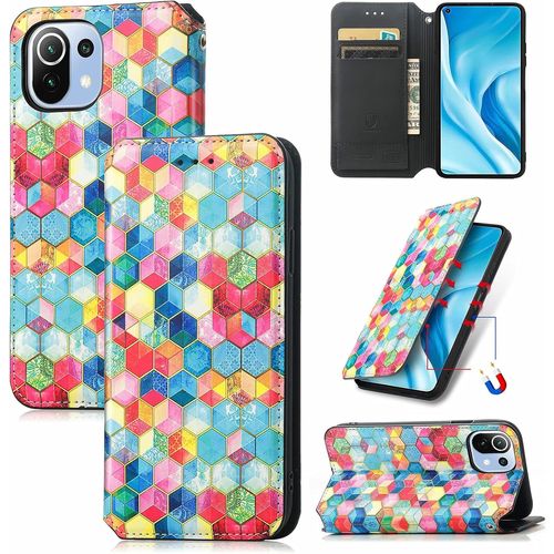 Portefeuille Pour Xiaomi Mi 11 Lite Couleurs Pochette Portefeuille Aimant Pu Cuir Flip Housse tui Rabat Cover Case Wallet Color Peint Toucher Tlphone tui Housse,Cas De L'espace Magique