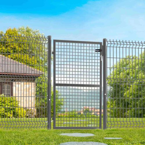 Portillon De Jardin 105 X 125 Cm En Acier Gris Anthracite Avec Serrure Et Poigne