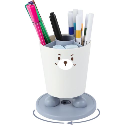 Pot A Crayon, Pot A Crayon Enfant, Pot A Crayon Bureau Rotatif  360 Avec 4 Compartiments, Amovible Et Facile  Nettoyer, Pot Crayon Expression Ours, Convient Pour Bureau, Famille,cole (Bleu)