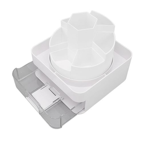Pot A Crayons Rotatif A 360 Degres Pour Enfants, Avec 11 Compartiments, Tiroir, Fond Antiderapant, Porte-Stylo De Bureau Pour L'ecole, Blanc