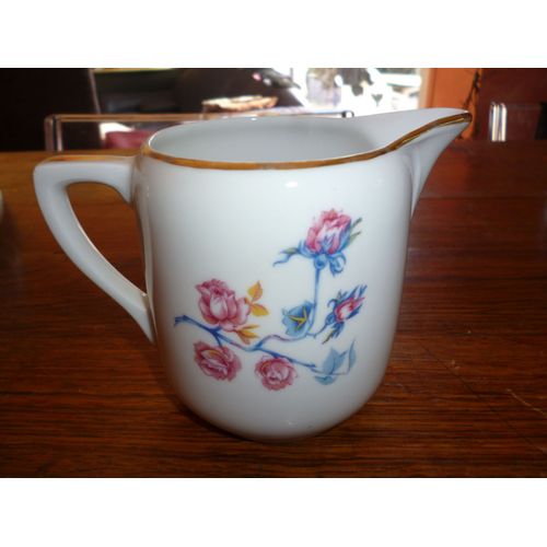 Pot  Lait Ou  Crme Ancien Orn De Bouquets De Fleurs,Bords Dors.