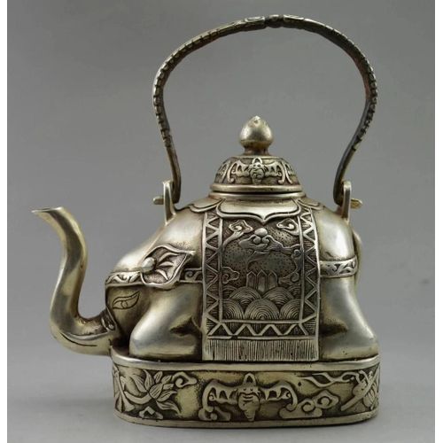 Pot  Th lphant En Laiton Dcor  La Main, Vieux Travail Tibtain, Fleur Sculpte En Argent, Expdition, Outils De Dcoration De Mariage