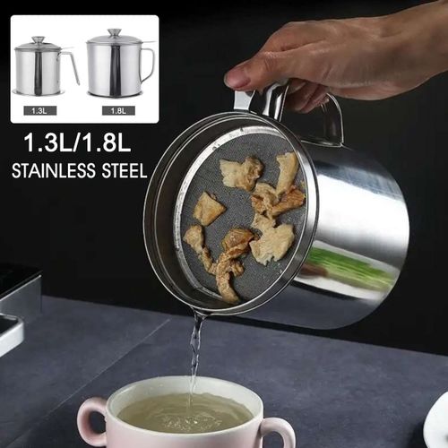 Pot De Filtre  Huile En Acier Inoxydable 1.8/1,3 L, Rcipient Portable, Conteneur, Carafe De Stockage, Peut Filtrer, Distributeur De Pot D'huile tanche, Gadgets De Cuisine