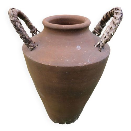 Pot De Fleurs En Terre Cuite Anses En Rotin Annes 30 40 Marron