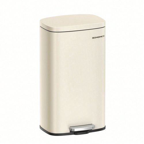 Poubelle Cuisine 30l, Poubelle  Pdale, Avec Couvercle  Fermeture En Douceur, Seau Intrieur, En Acier, Beige Sable