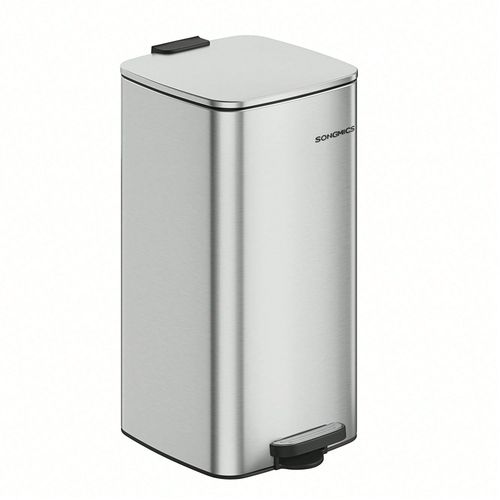 Poubelle De Cuisine, Poubelle 30 L, Poubelle  Pdale En Acier, Avec Seau Intrieur, Fermeture Douce Et Maintien En Ouverture, Argent Mtallique