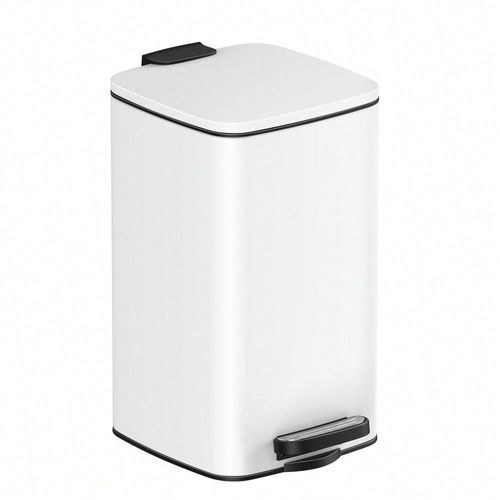 Corbeille  Dchets  Pdale Avec Couvercle, 8l, Pour Les Petits Espaces, Fermeture En Douceur, En Acier, Blanc