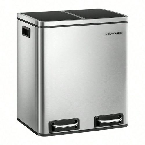Poubelle Tri Slectif 2 Bacs, 2 X 15l, Avec Seaux Intrieurs Et Poignes, Argent Et Noir