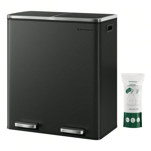 Poubelle Cuisine Tri Slectif 2 X 30l, 2 Seaux En Plasatique, Avec 15 Sacs Poubelles, Noir