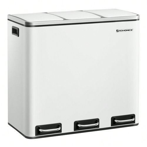 Poubelle Tri Slectif 3 Bacs, 3 X 18l, Couvercle  Fermeture Lente, Pour Cuisine, Blanc