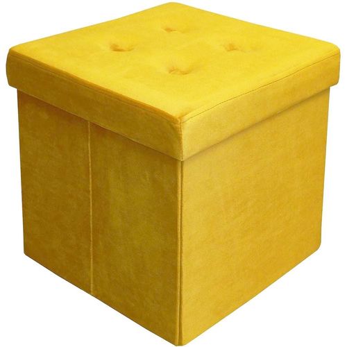 Pouf Coffre Carr En Velours Synthtique Capitonn