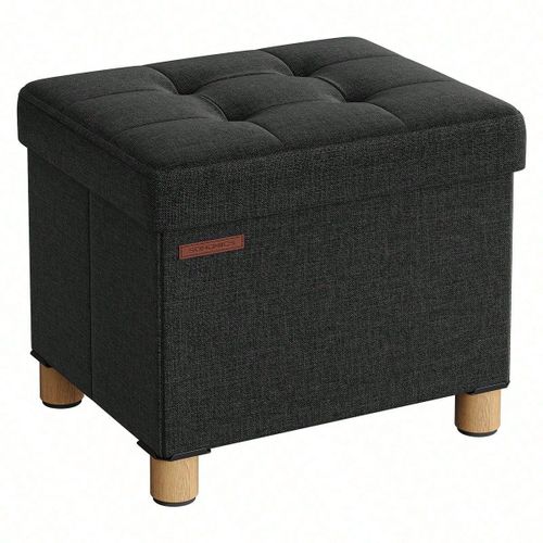 Pouf, Coffre De Rangement, Tabouret Avec Repose-Pieds, Pliable, Banc Avec Rangement, 32 X 40 X 33,5 Cm, Noir