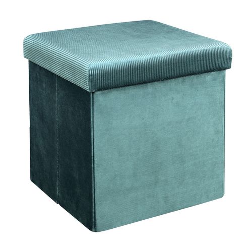 Pouf Coffre Pliable En Velours Design Giulia - L. 38 X H. 38 Cm - Bleu