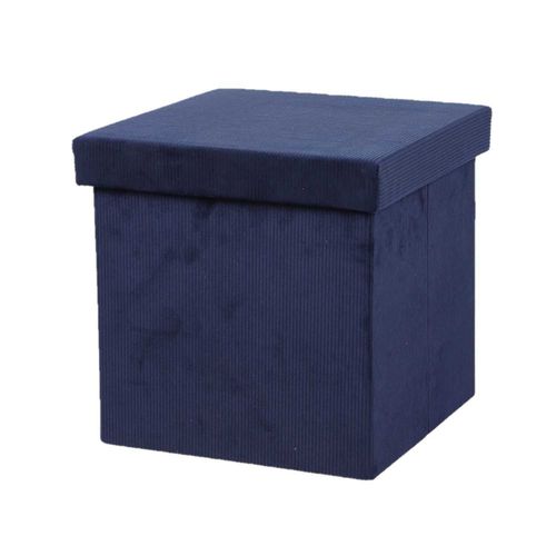 Pouf De Rangement Pliable Kube En Velours Ctel - Bleu