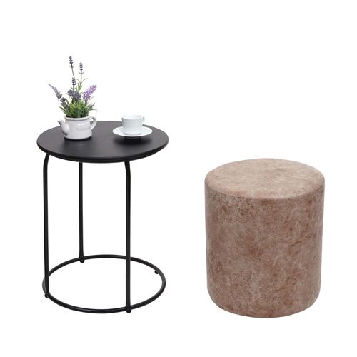 Pouf Et Table D'appoint Hwc-K48, Table Basse Table Tabouret, Certifi Mvg Mdf Mtal Similicuir   Brun