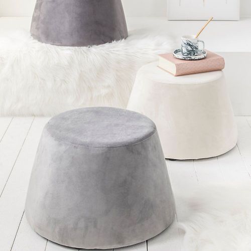 Pouf Recouvert De Velours Gris 31.5 X 34 X 46.5 Cm