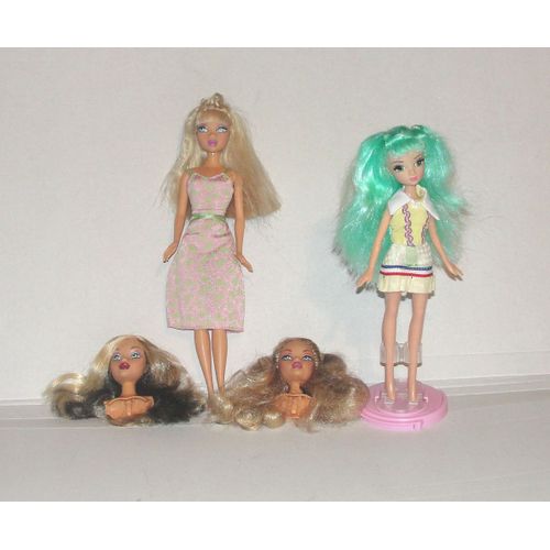 Poupe Bratz Avec 2 Tetes Interchangeables +Poupe Cheveux Verts Avec Socle