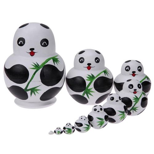 Poupe Matryoshka En Bambou, Jouet En Bois, Panda Mignon Mangeant, Motif Dessin  La Main, Dcoration De La Maison, 10 Pices/Ensemble
