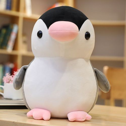 Poupe pingouin grasse, peluche pingouin peintre en coton doux, oreiller de couchage doux, poupe pour enfants Pingouin gris-rose - 30 cm (0,16 kg)