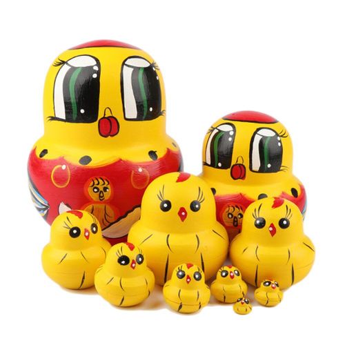 Poupes Matryoshka Russes, 10 Pices/Ensemble Poussin, Ensemble De Poupes Embotables Peintes  La Main En Tilleul, Artisanat Pour Cadeaux De Nol, #40, Collection