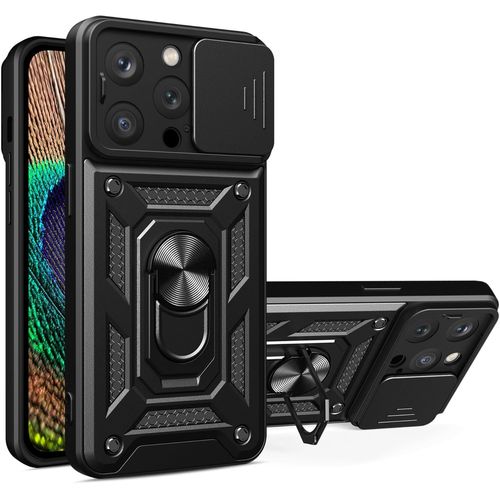 Pour Apple Iphone 15 Pro Coque Pour Iphone 15 Pro tui Tlphone Portable Pc Backptare+Tpu Soft Shell+Ring Stand Sj-Tck Black