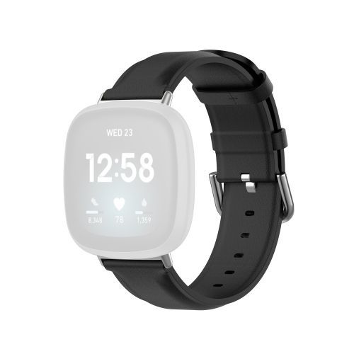 Pour Fitbit Versa 3 / Fitbit Sense Bracelet En Cuir  Queue Ronde - Noir